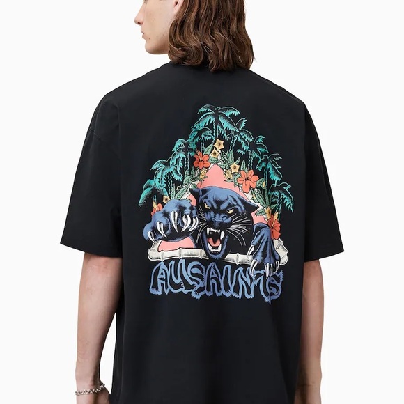 AllSaints Blue Pounce Short Sleeve Crew Cotton T-Shirt - Picture 2 of 8